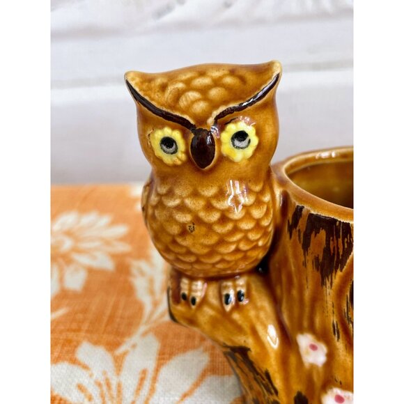 Vintage 1970s Ceramic Owl Toothpick Holder Vase Figurine - Picture 6 of 8